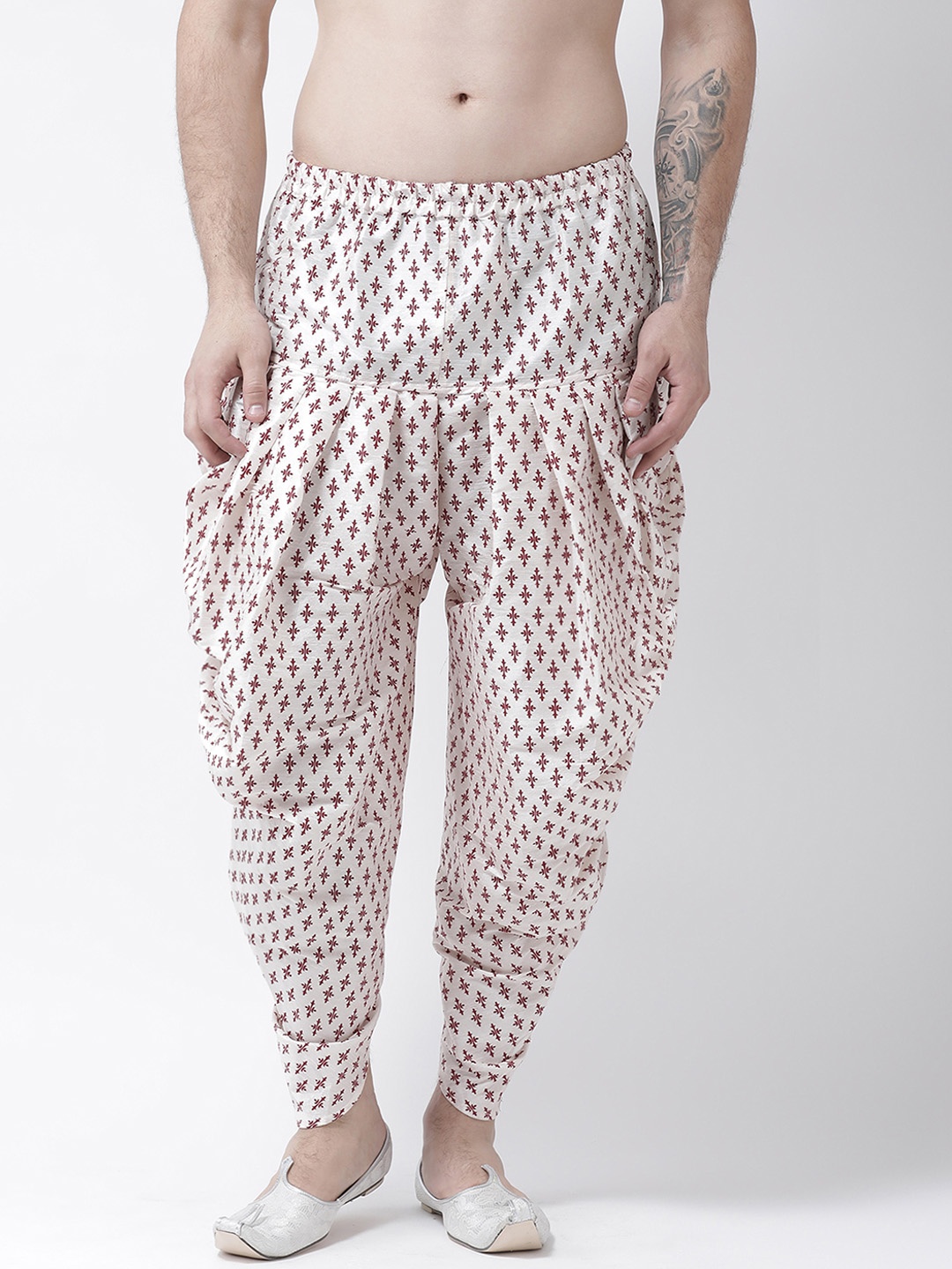 

DEVYAAN Men Off-White & Red Printed Dhoti