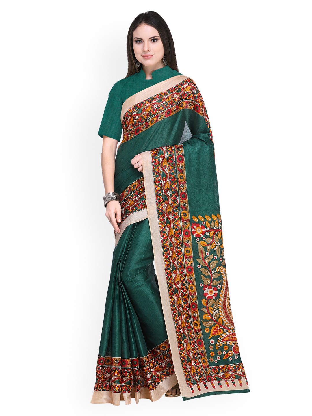 

Silk Bazar Green Silk Blend Printed Khadi Saree