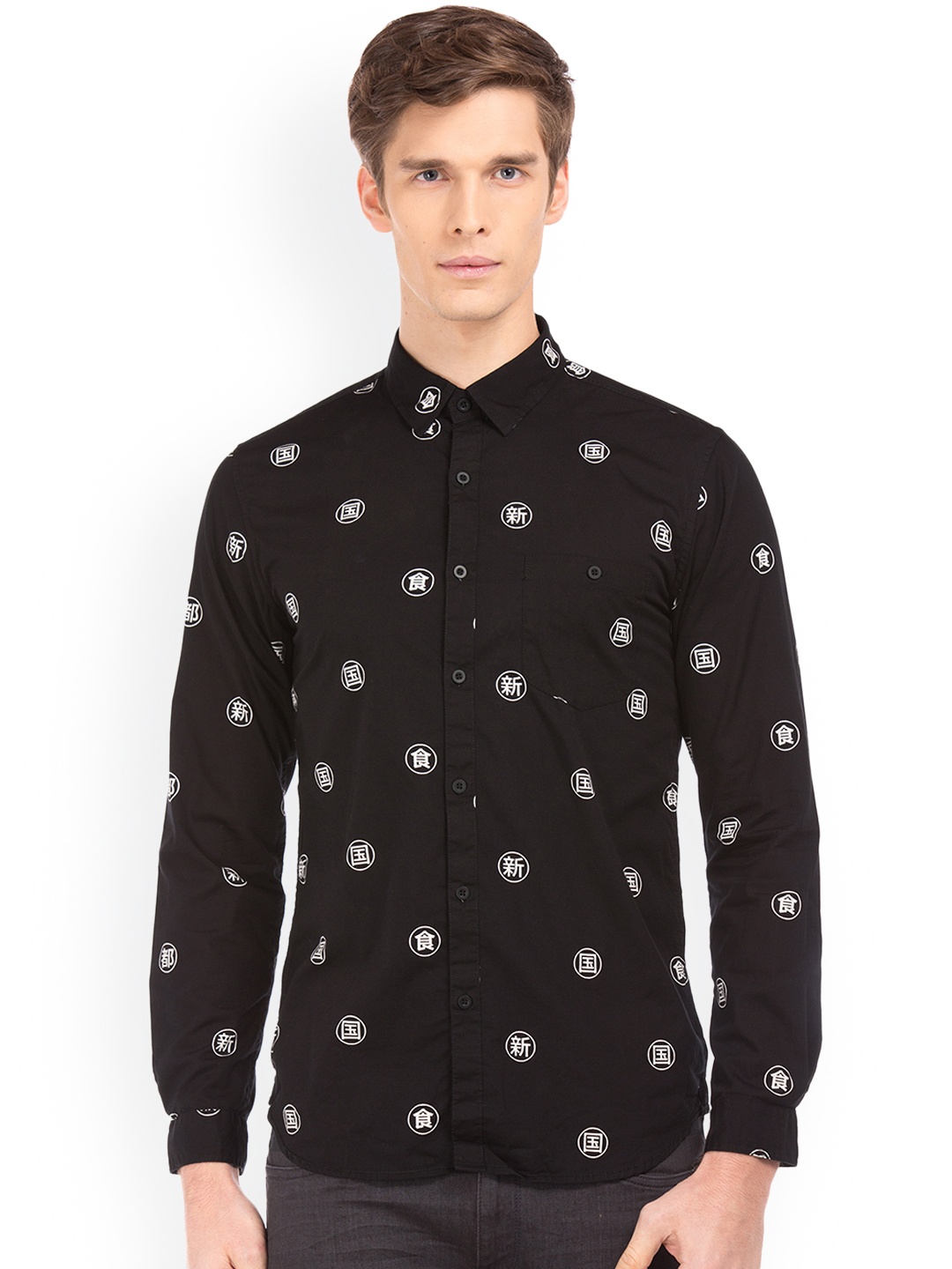 

Colt Men Black & Black Slim Fit Printed Casual Shirt