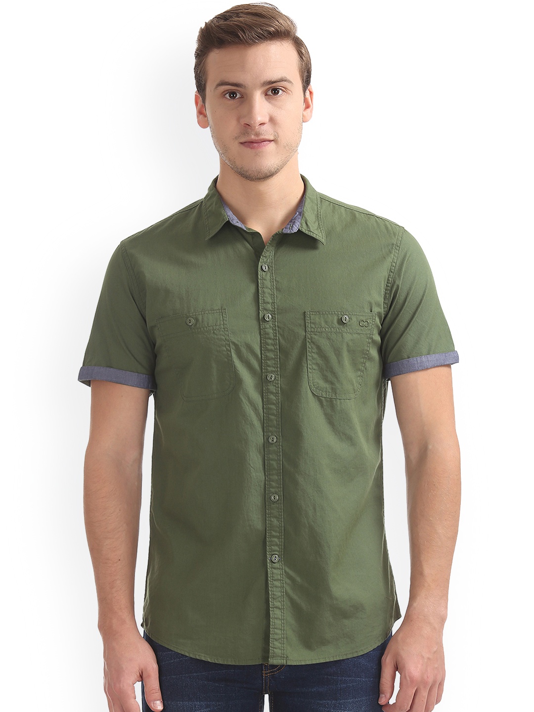 

Colt Men Olive Green Regular Fit Solid Casual Shirt