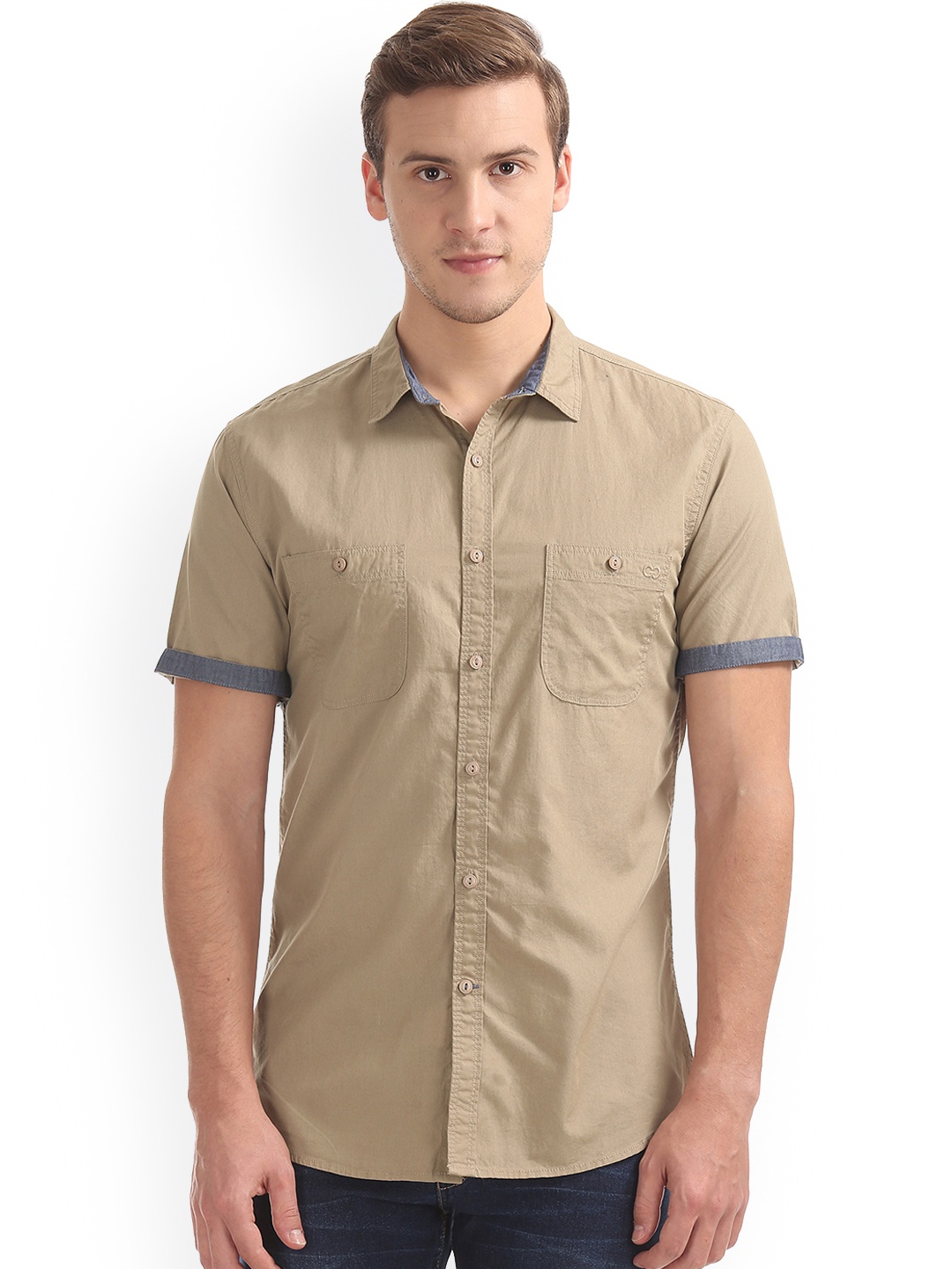 

Colt Men Beige Slim Fit Solid Casual Shirt
