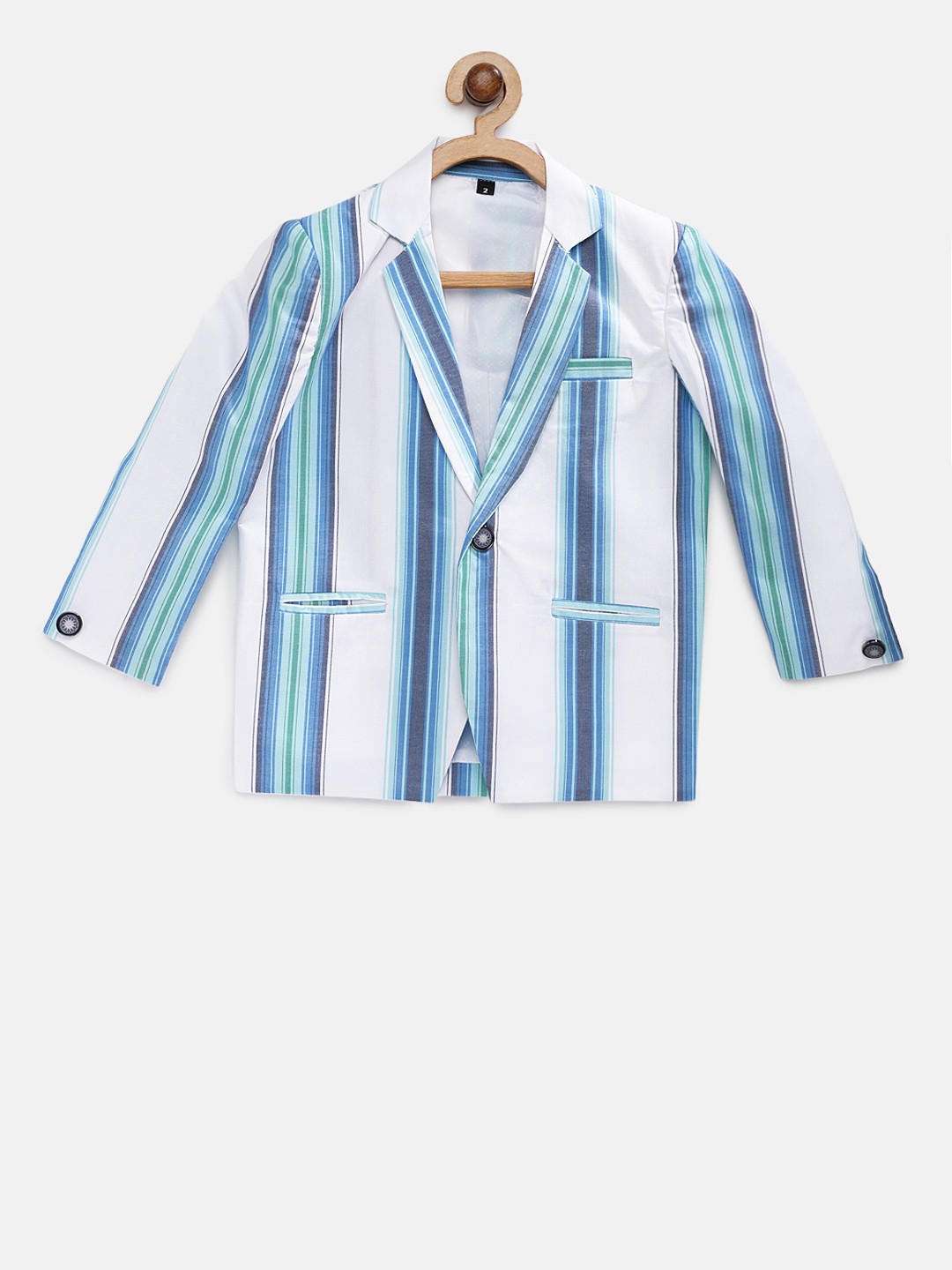 

Rikidoos Boys Blue & White Striped Single Breasted Pure Cotton Blazer