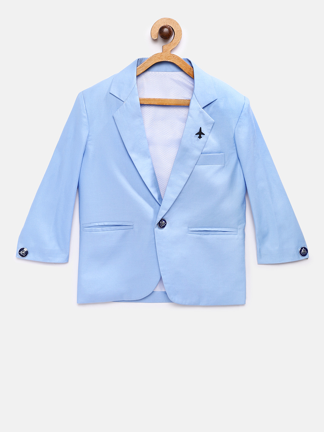 

Rikidoos Boys Blue Solid Single Breasted Pure Cotton Blazer