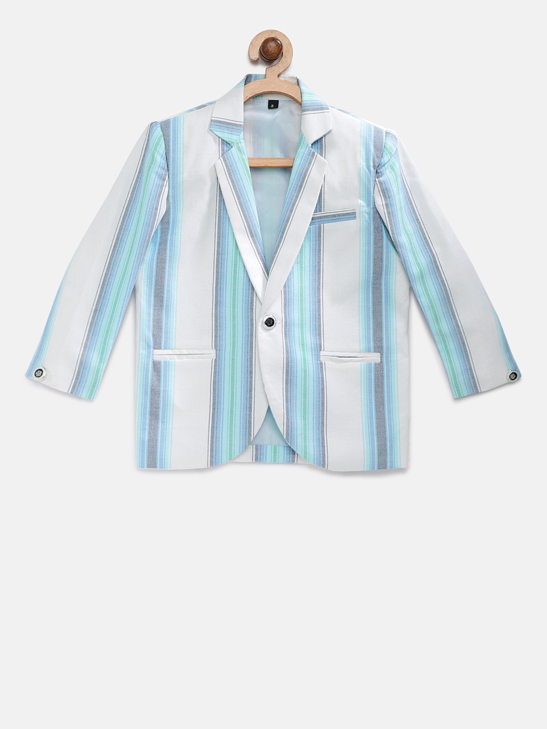 

Rikidoos Boys White & Blue Stripped Single Breasted Blazer
