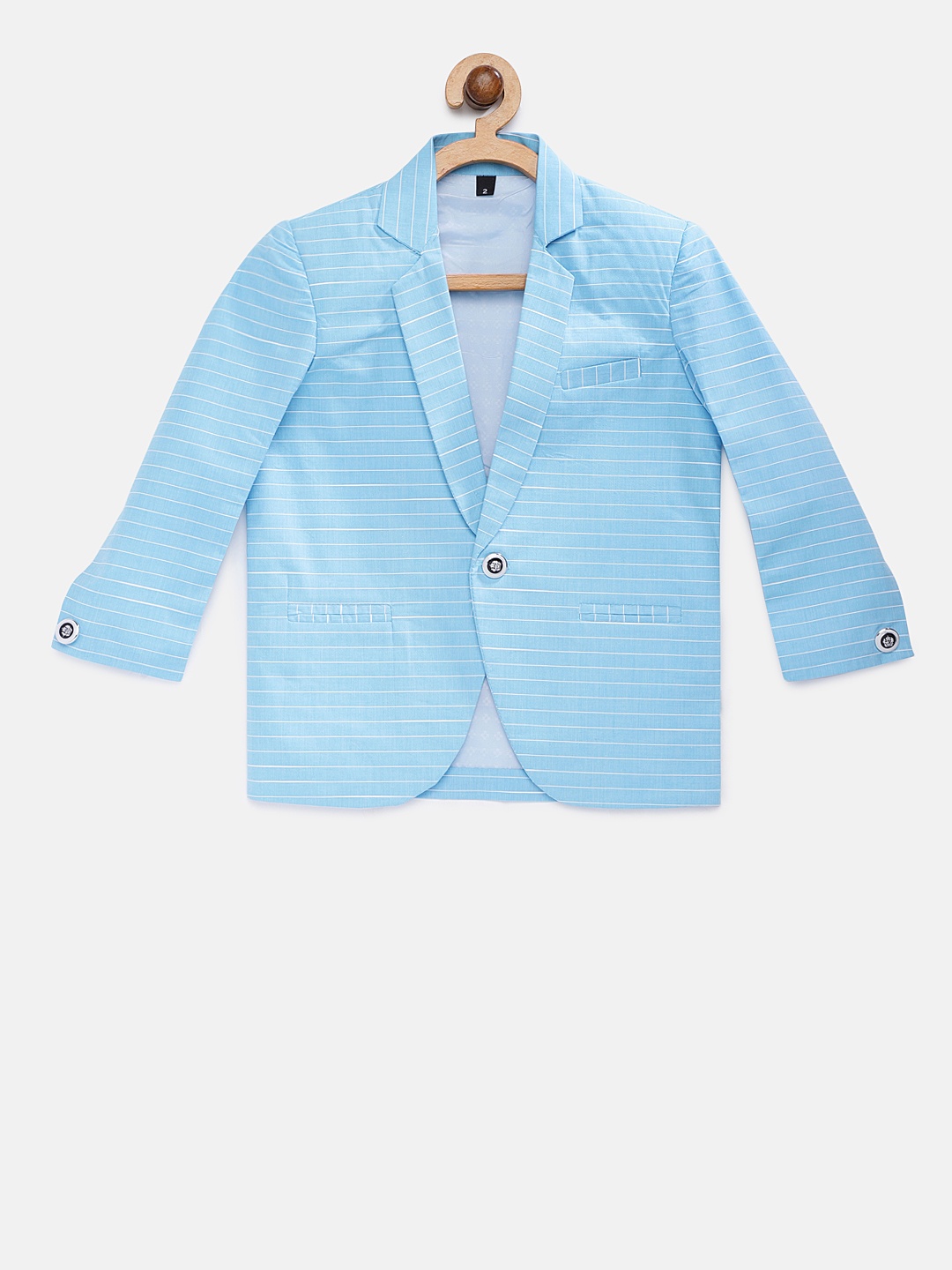 

Rikidoos Boys Blue & White Striped Single Breasted Pure Cotton Blazer