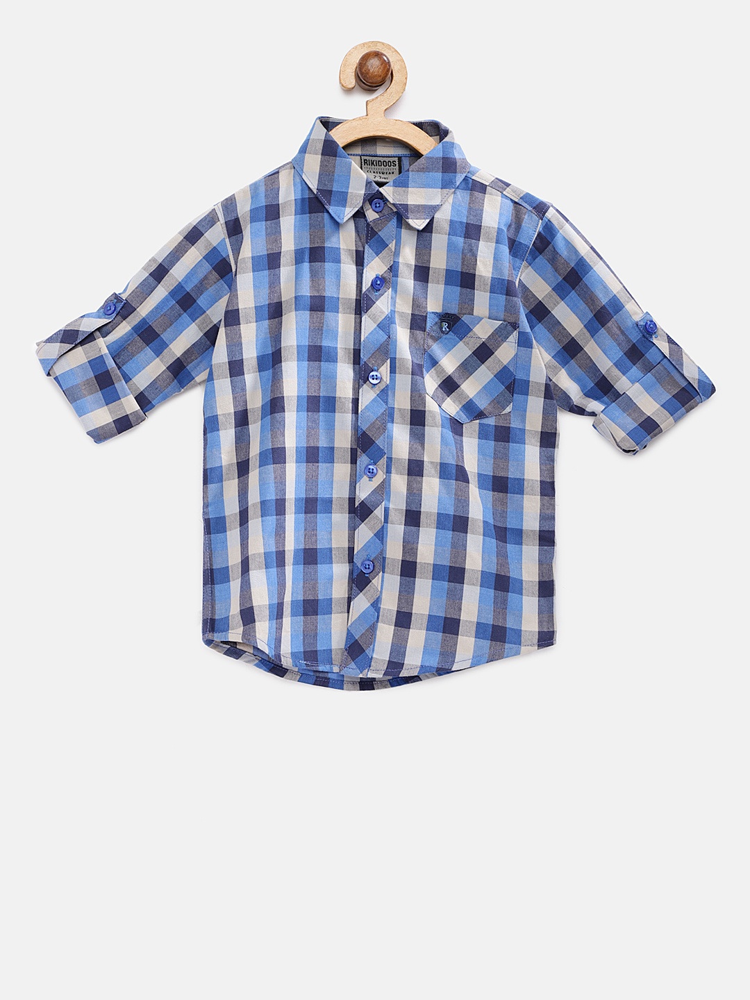 

RIKIDOOS Boys Cream-Coloured Regular Fit Checked Casual Shirt