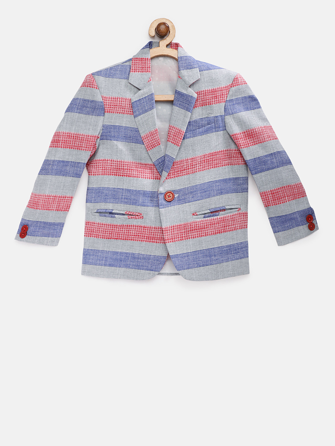 

Rikidoos Boys Grey & Blue Stripped Single Breasted Pure Cotton Blazer