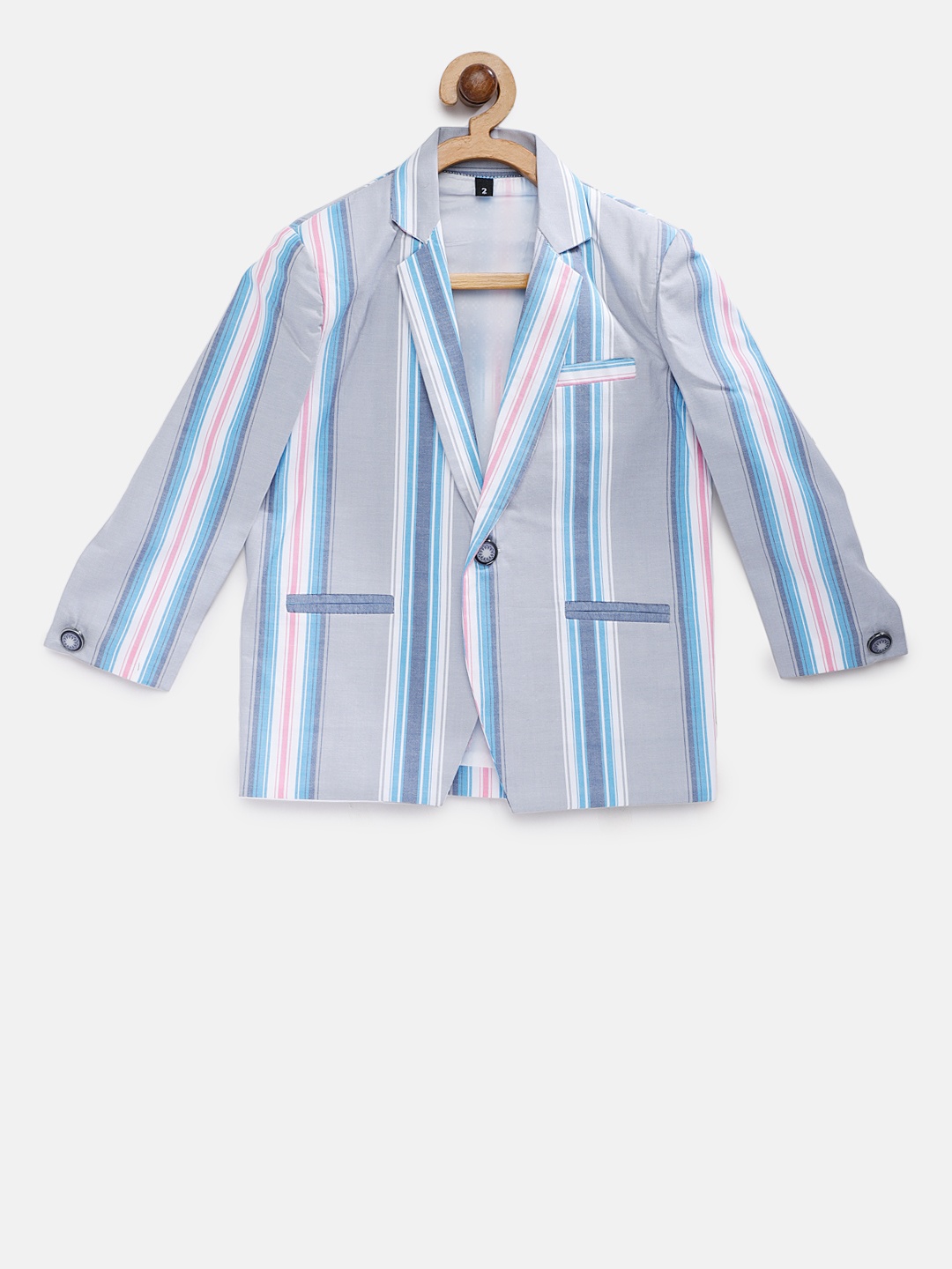 

Rikidoos Boys Grey Stripped Single Breasted Pure Cotton Blazer