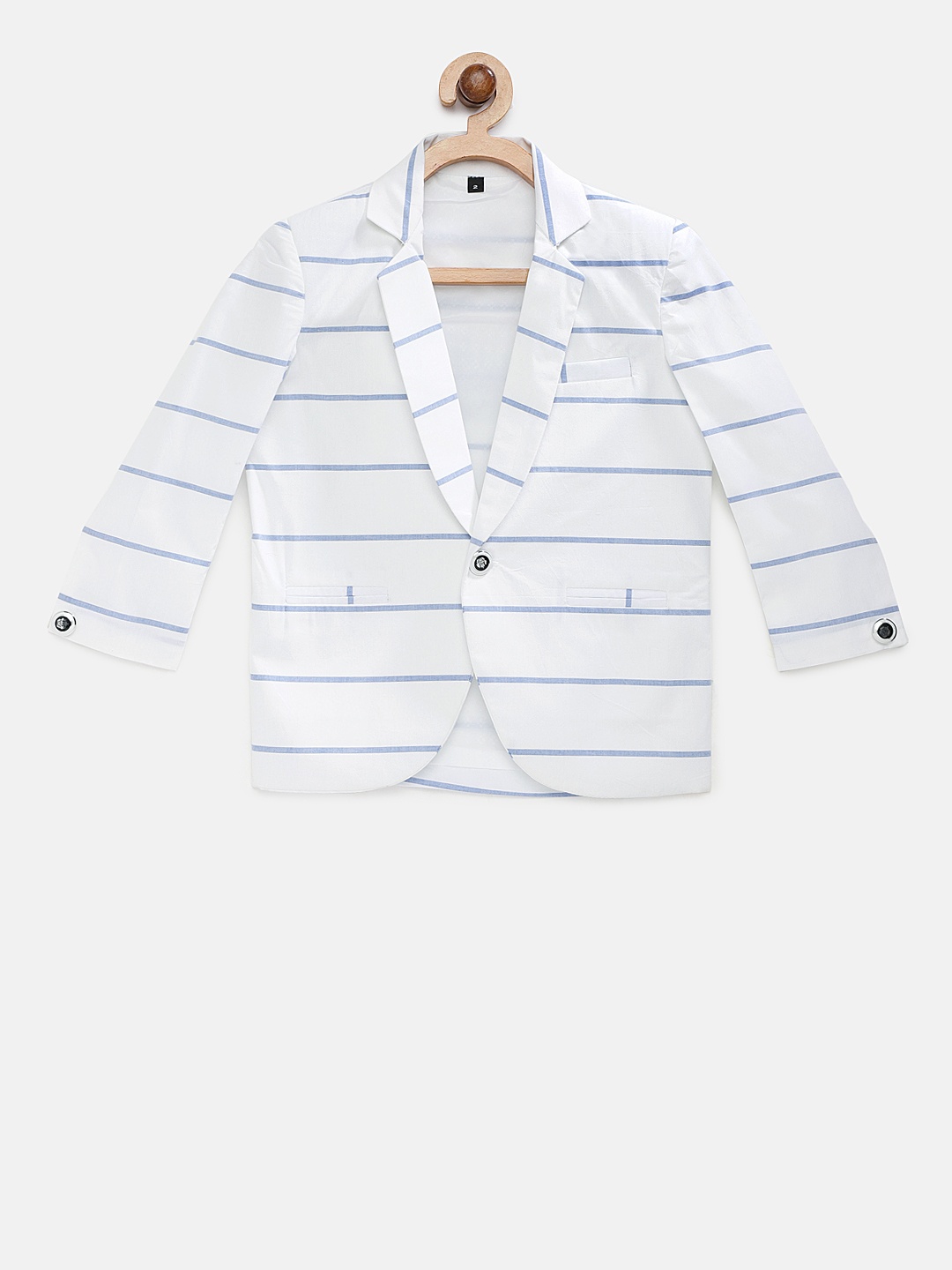 

Rikidoos Boys White Stripped Single Breasted Pure Cotton Blazer