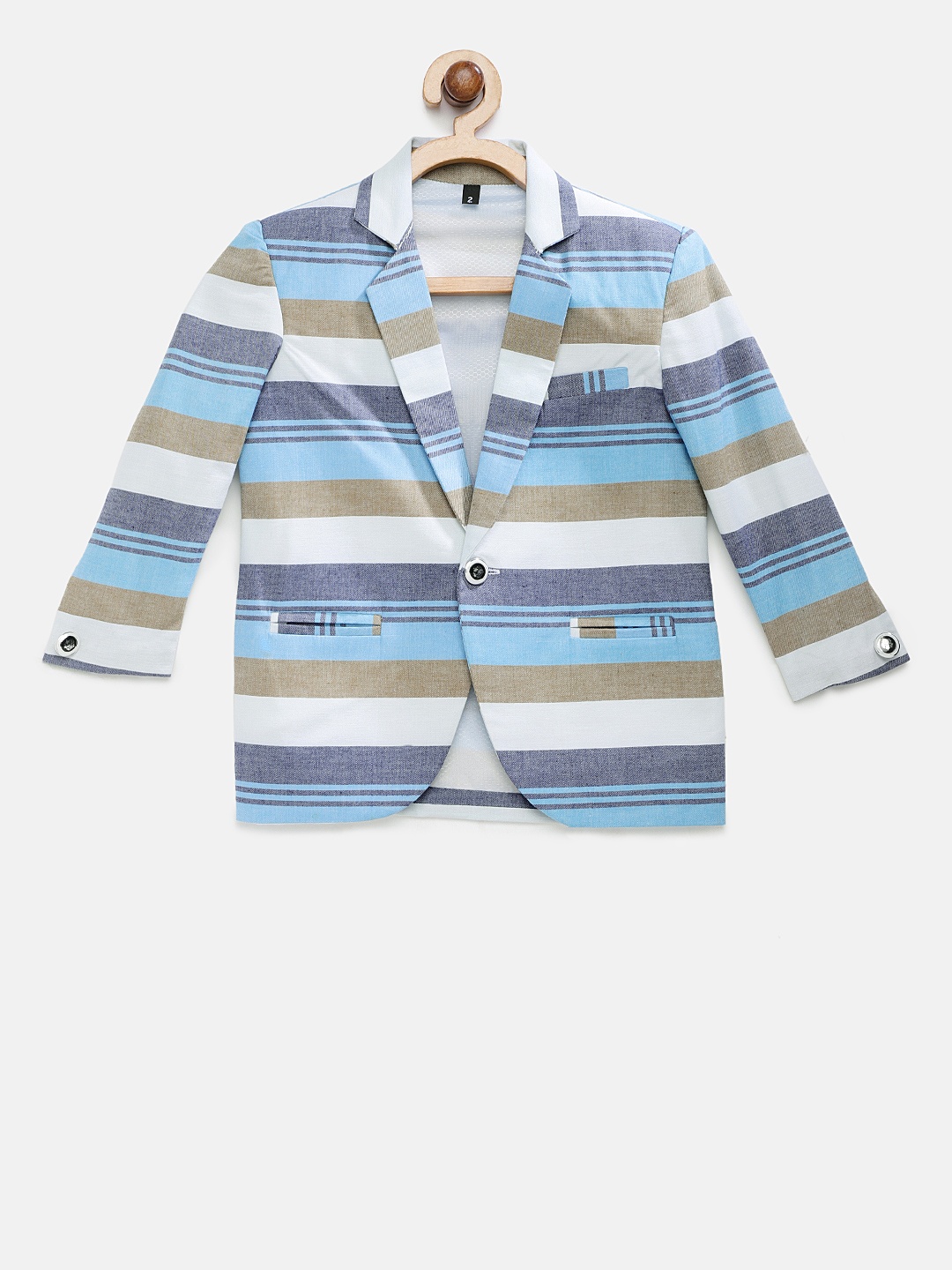 

RIKIDOOS Boys Blue & Beige Striped Pure Cotton Blazer