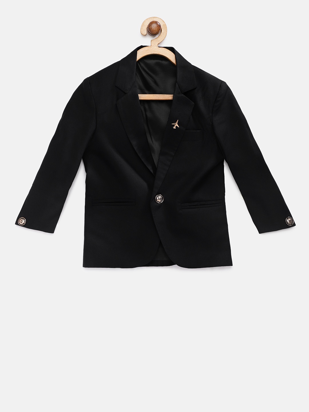 

Rikidoos Boys Black Solid Single Breasted Blazer