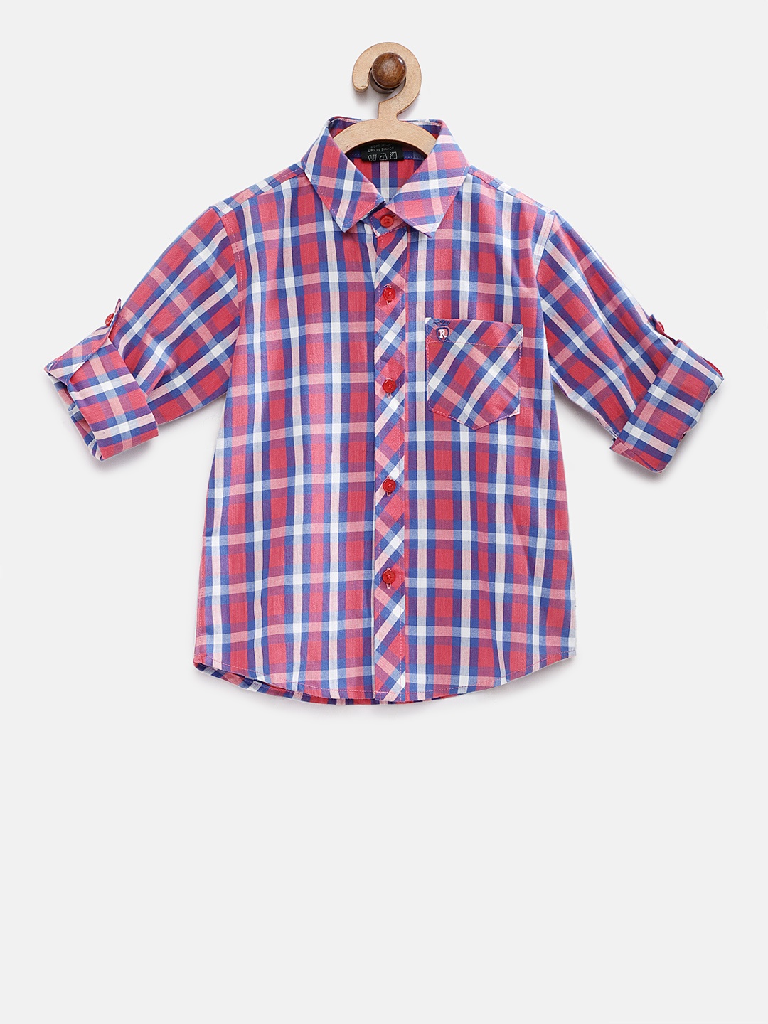 

RIKIDOOS Boys Pink & Blue Regular Fit Checked Casual Shirt