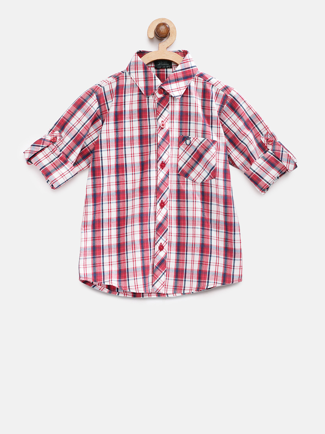 

RIKIDOOS Boys Red Regular Fit Checked Casual Shirt, White