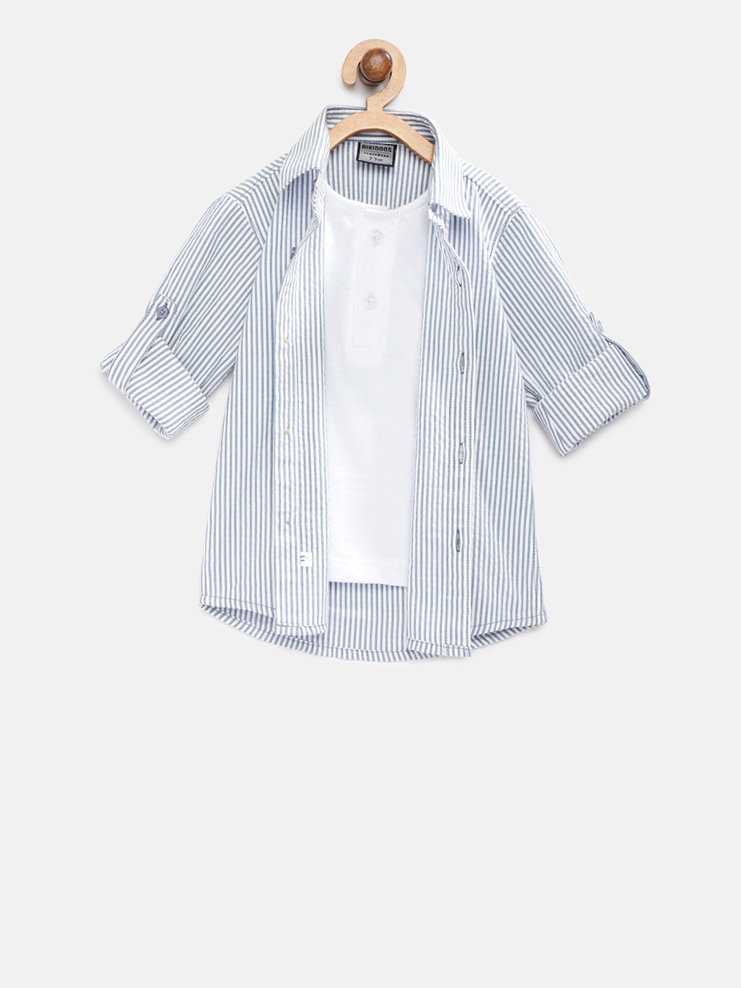 

RIKIDOOS Boys Grey Regular Fit Stripped Casual Shirt, Blue