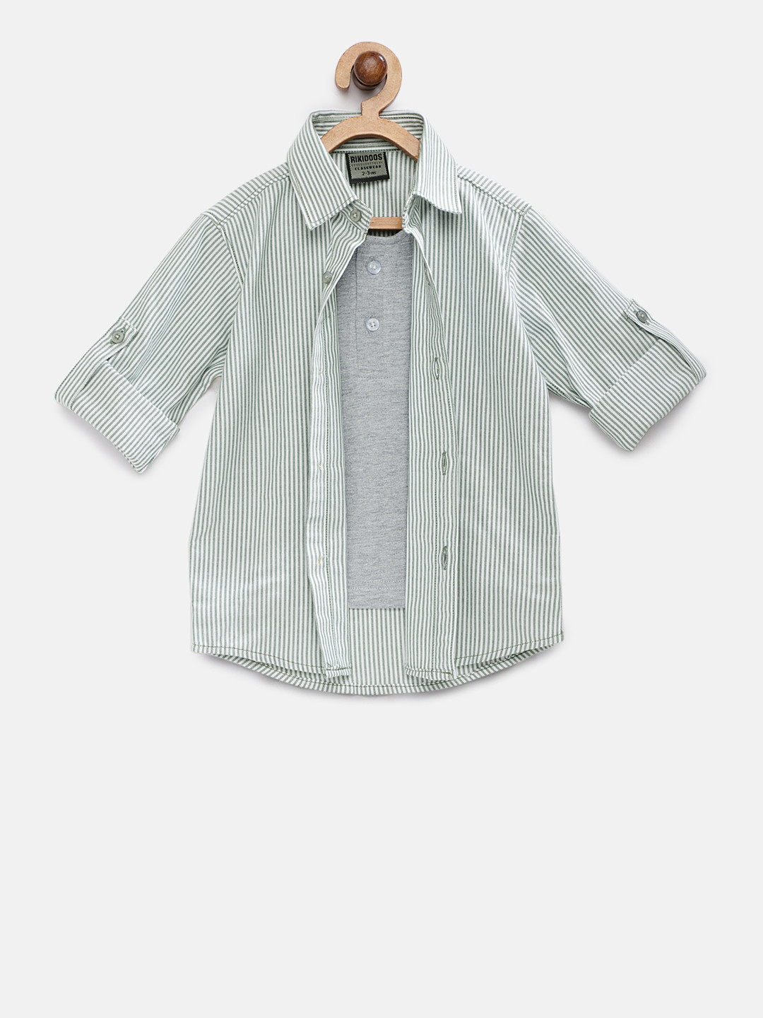

RIKIDOOS Boys Green Regular Fit Striped Casual Shirt