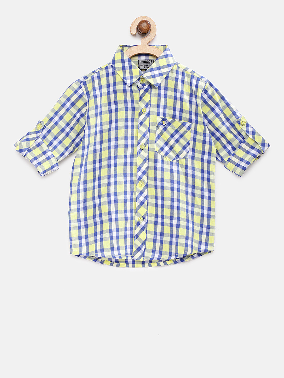 

RIKIDOOS Boys Navy Blue Regular Fit Checked Casual Shirt, White