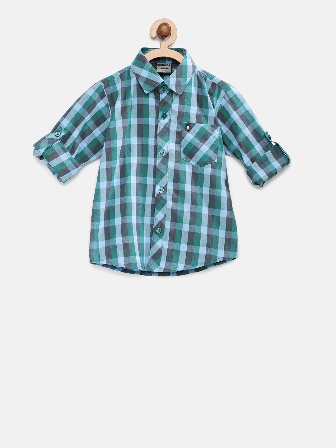 

RIKIDOOS Boys Blue & Green Regular Fit Checked Casual Shirt