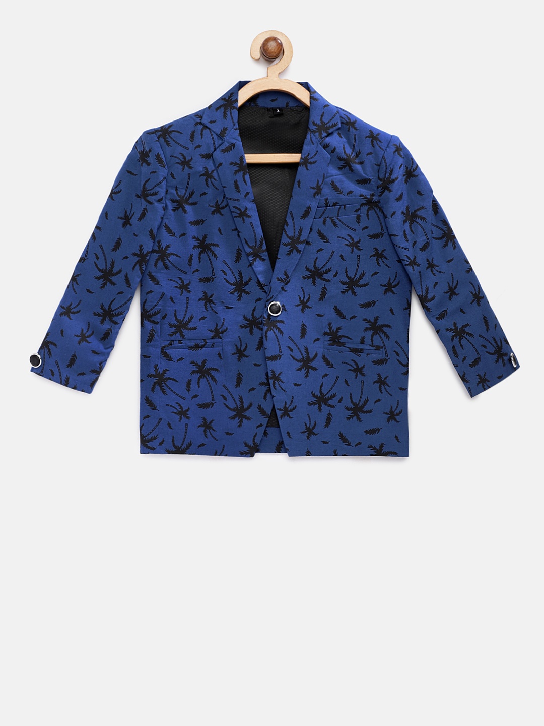

Rikidoos Boys Blue Printed Single Breasted Pure Cotton Blazer