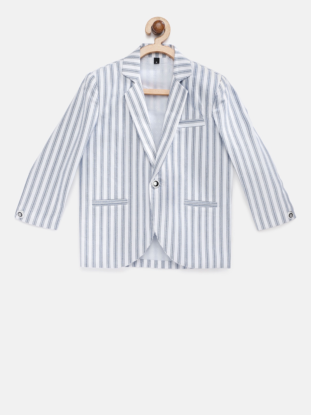 

Rikidoos Boys White Stripped Single Breasted Pure Cotton Blazer