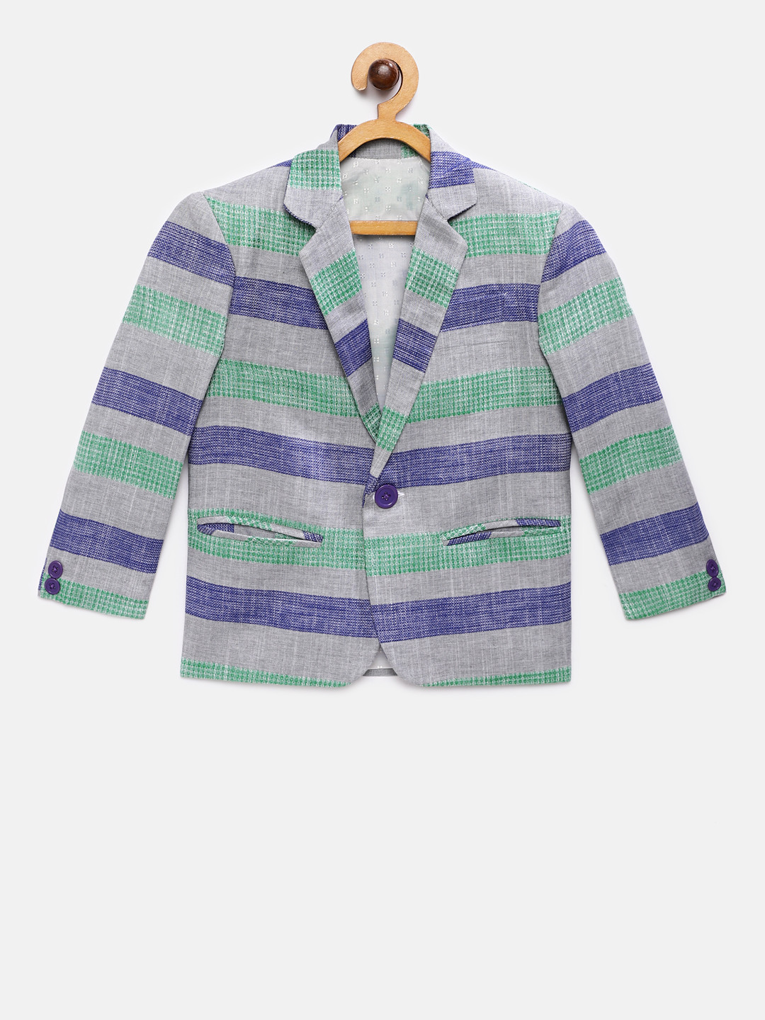 

Rikidoos Boys Grey Striped Single Breasted Pure Cotton Blazer
