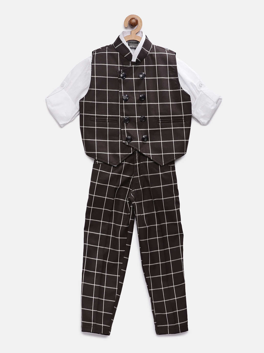 

RIKIDOOS Boys White & Black Solid Shirt with Trousers