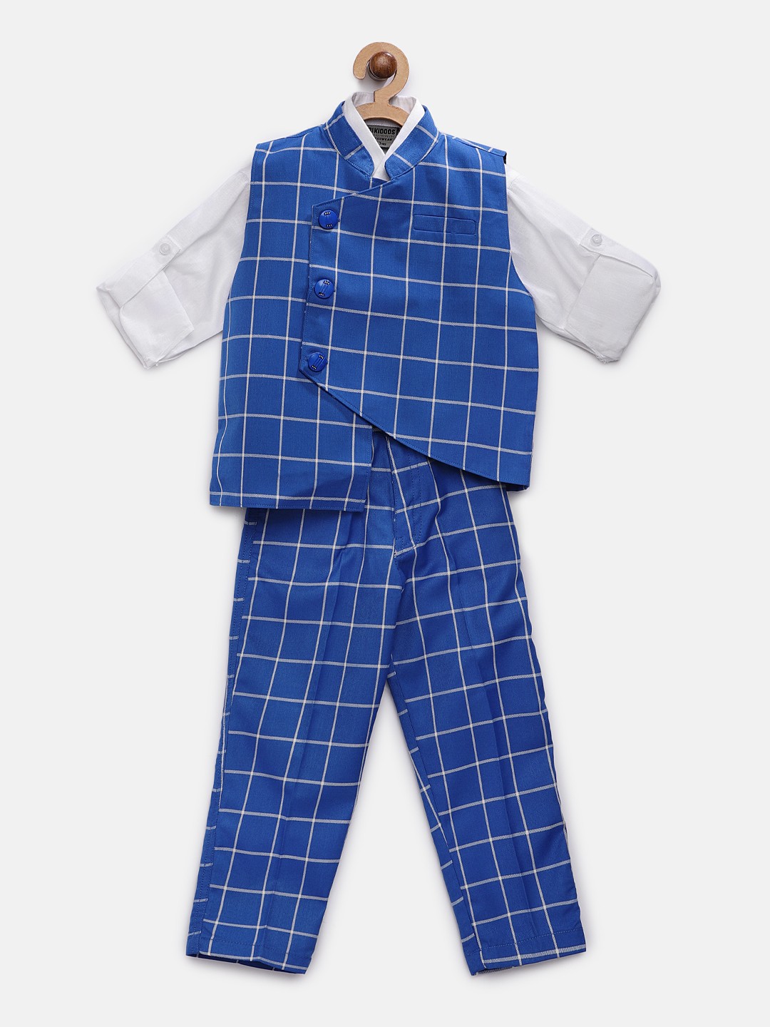 

RIKIDOOS Boys White & Blue Solid Shirt with Trousers
