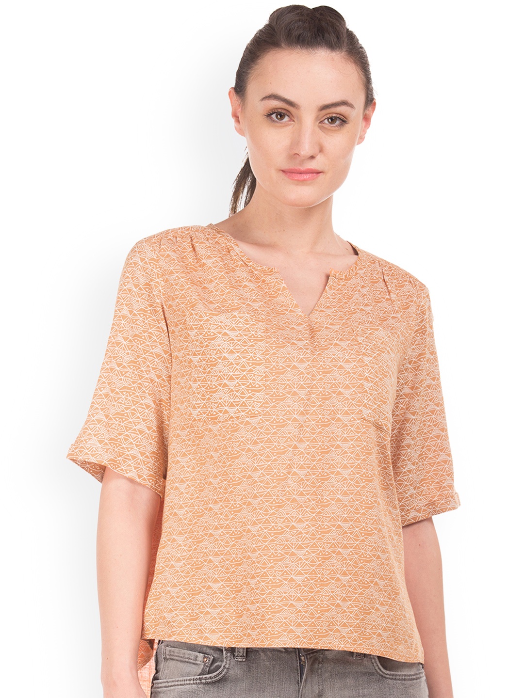 

Cherokee Women Orange Printed A-Line Top