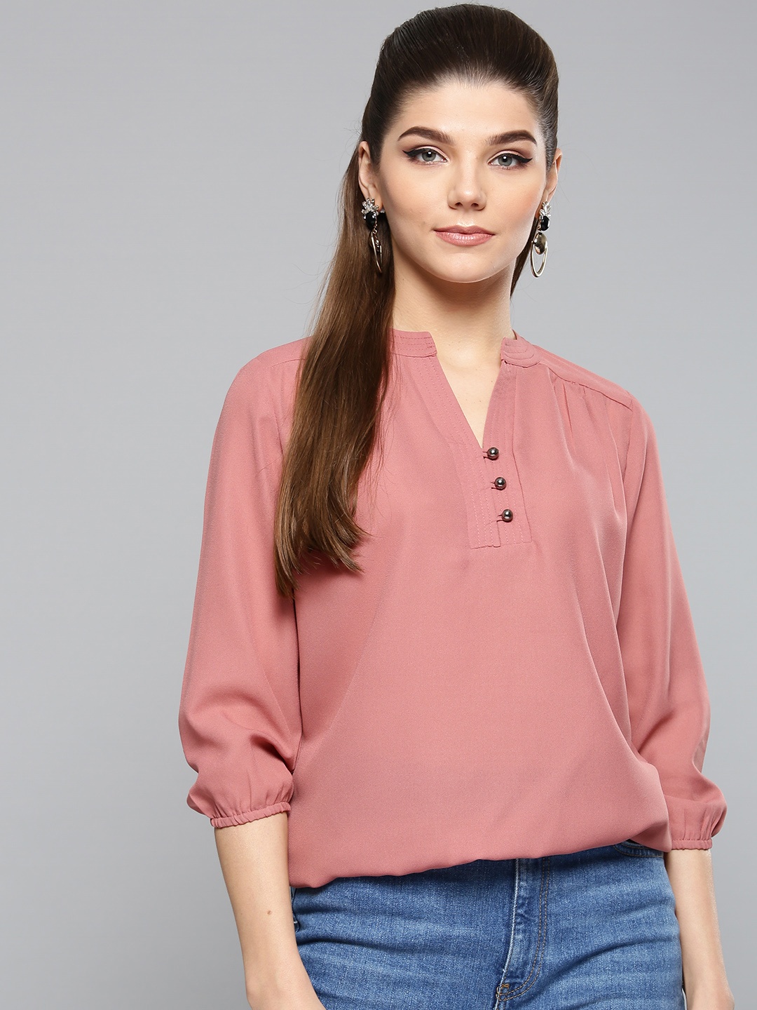 

Harpa Dusty Rose Blouson With Puffed Sleeves