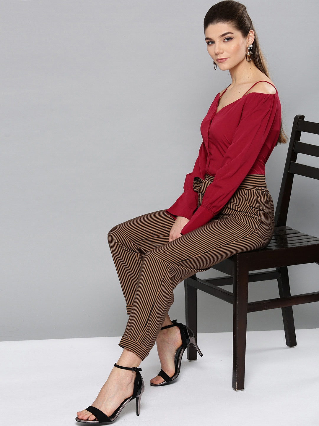 

Harpa Maroon Pleated Bardot Top