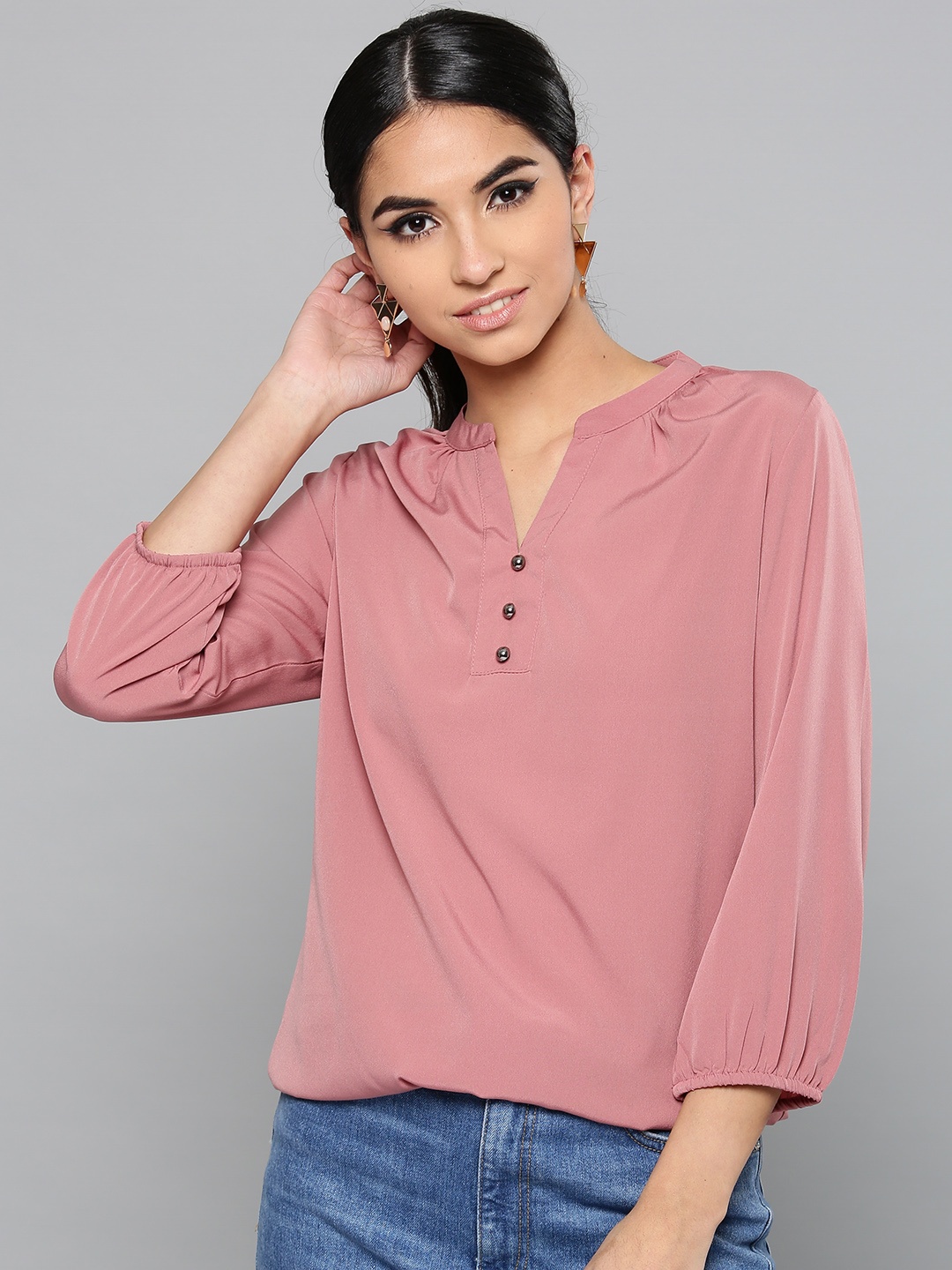 

Harpa Women Dusty Pink Solid Blouson Top
