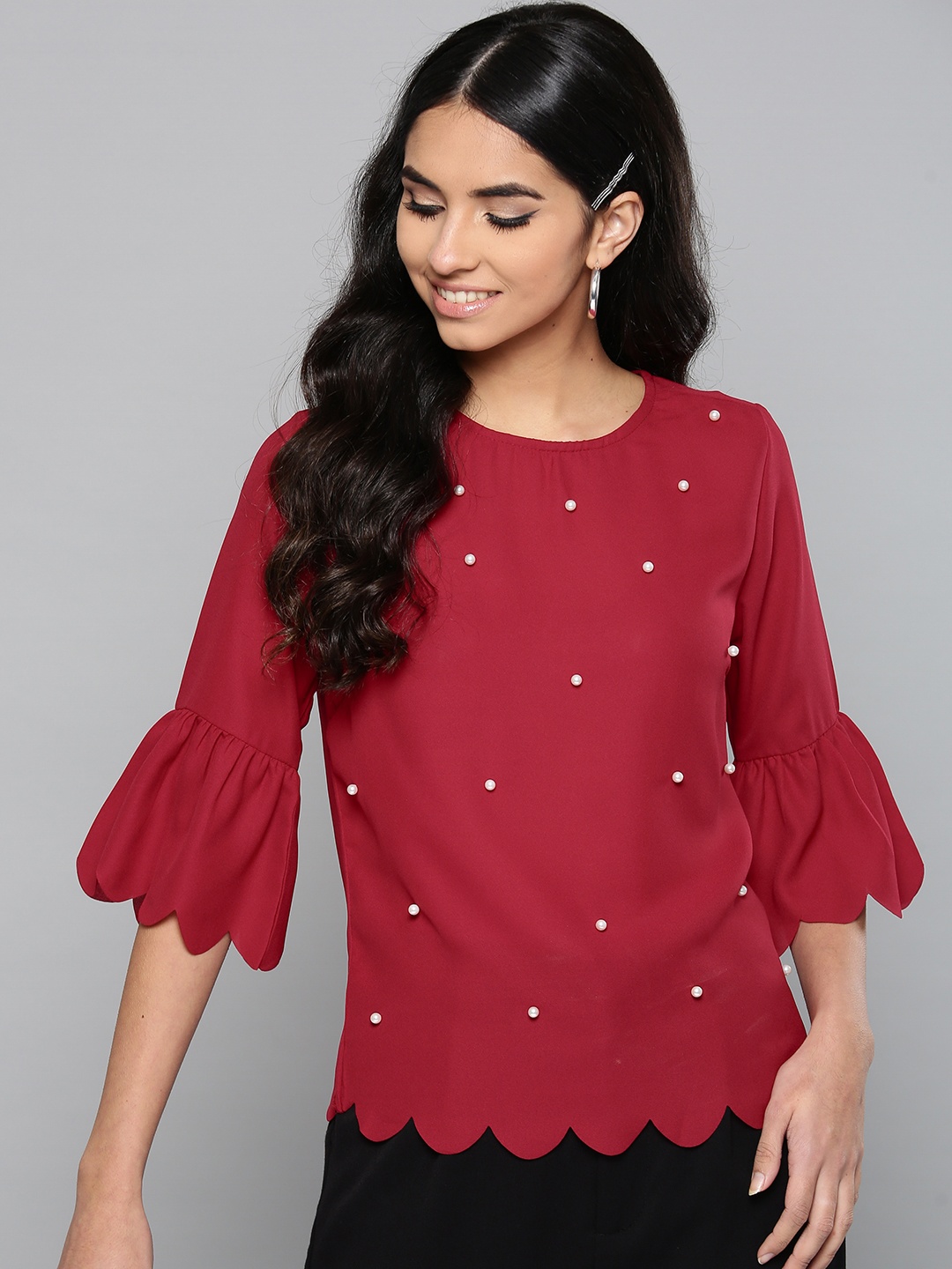 

Harpa Women Maroon Embellished Top