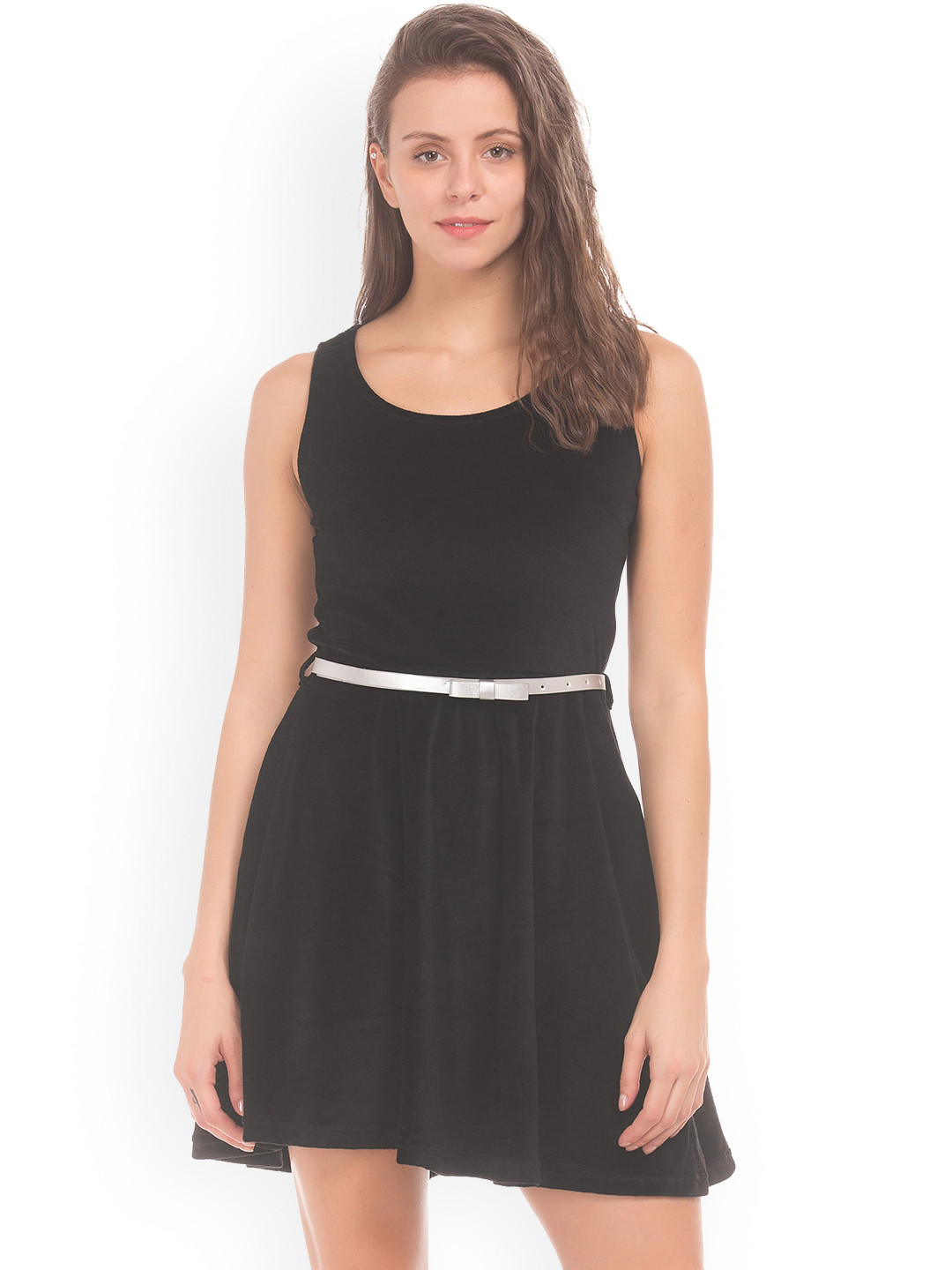 

Sugr Women Black Solid Fit and Flare Dress