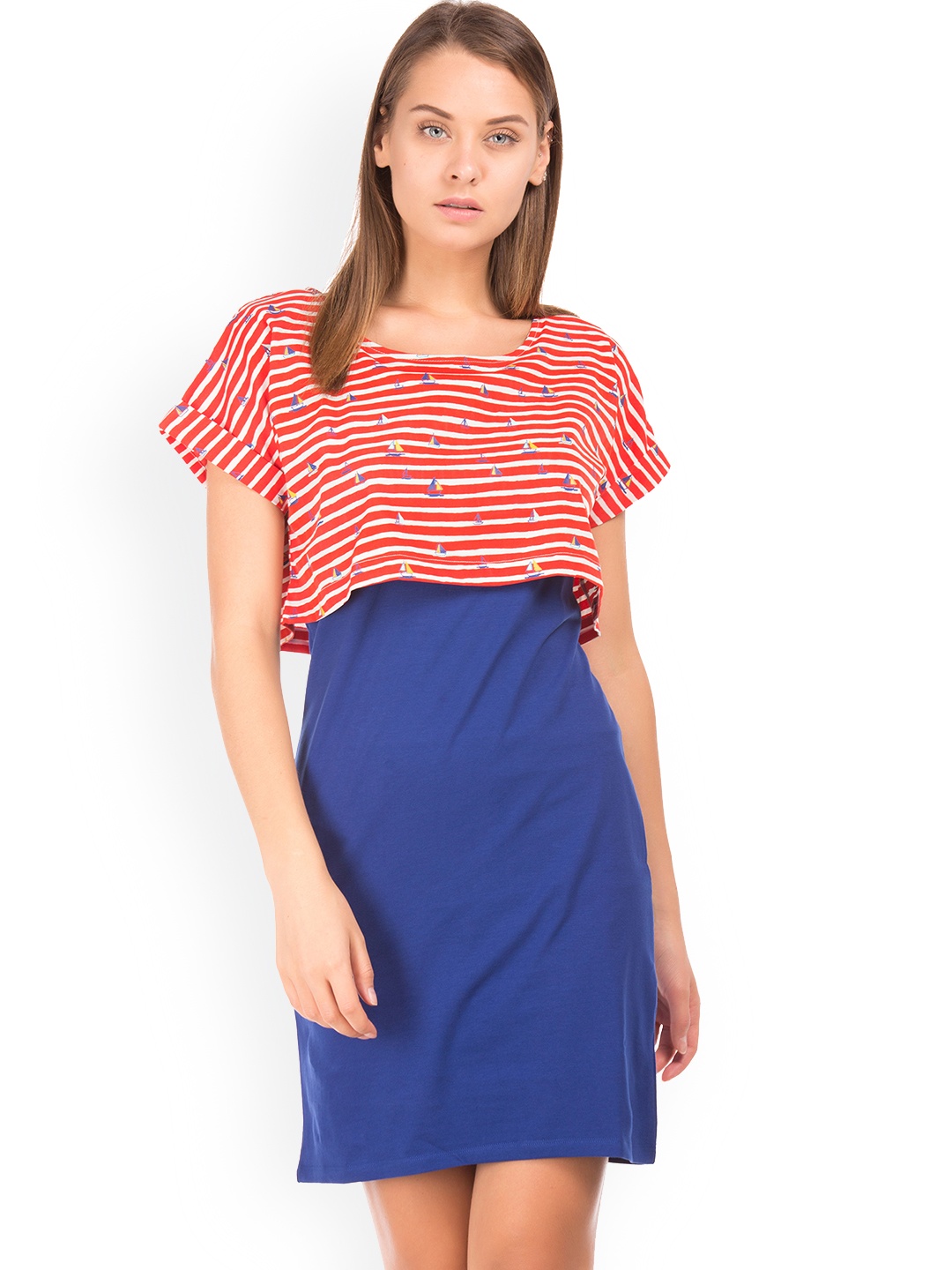 

Sugr Women Red Striped Fit and Flare Dress