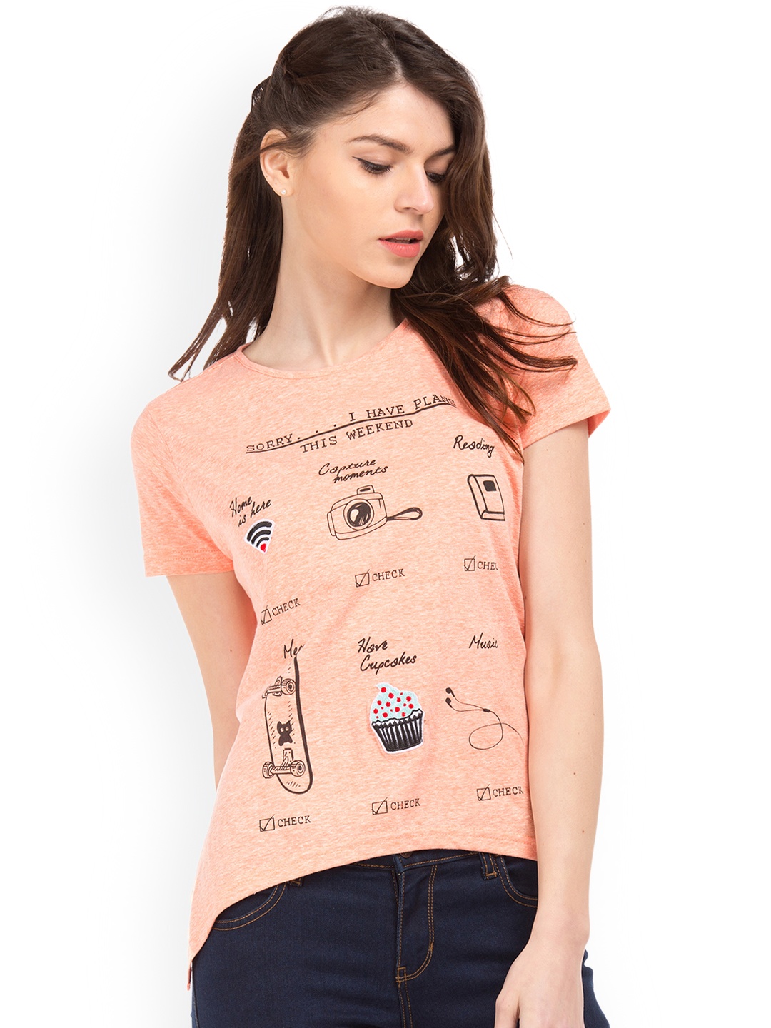 

Sugr Women Peach-Coloured Printed Top