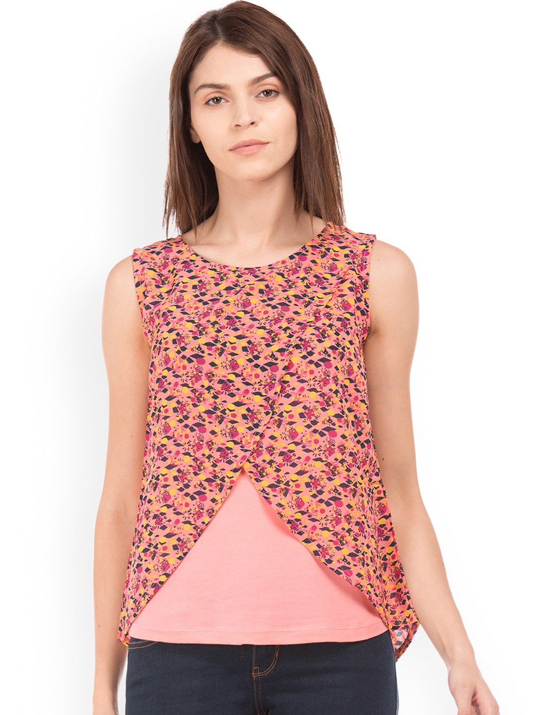 

Sugr Women Pink Printed Styled Back Top