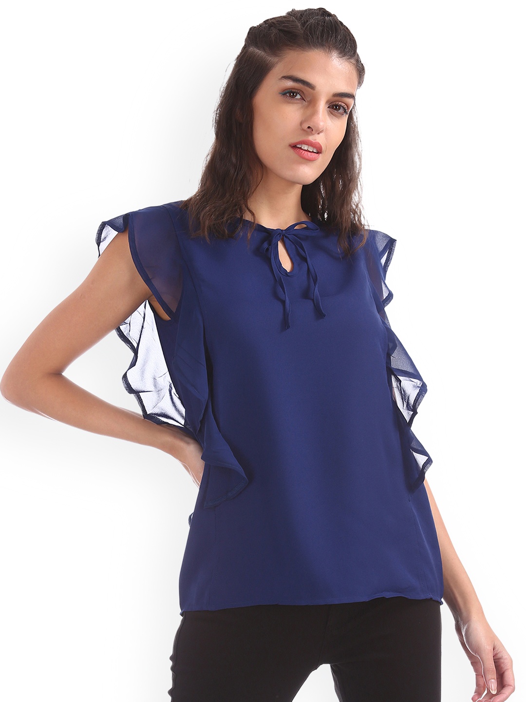 

Sugr Women Blue Solid A-Line Top