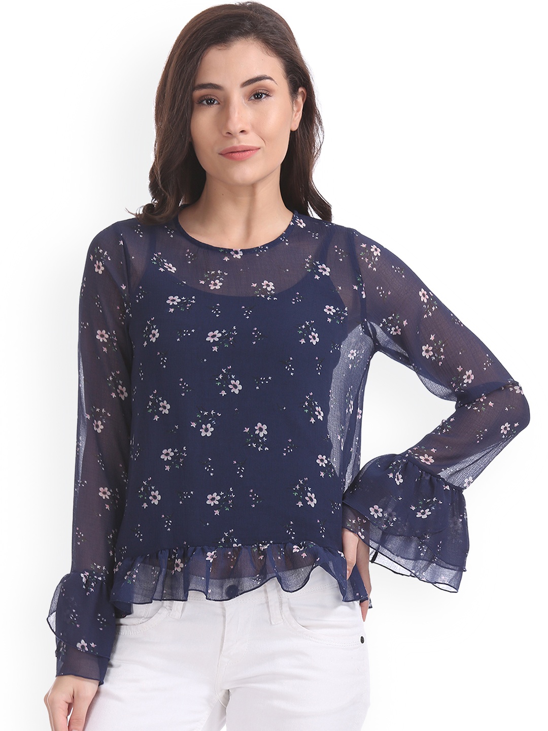 

Sugr Women Blue Printed A-Line Top