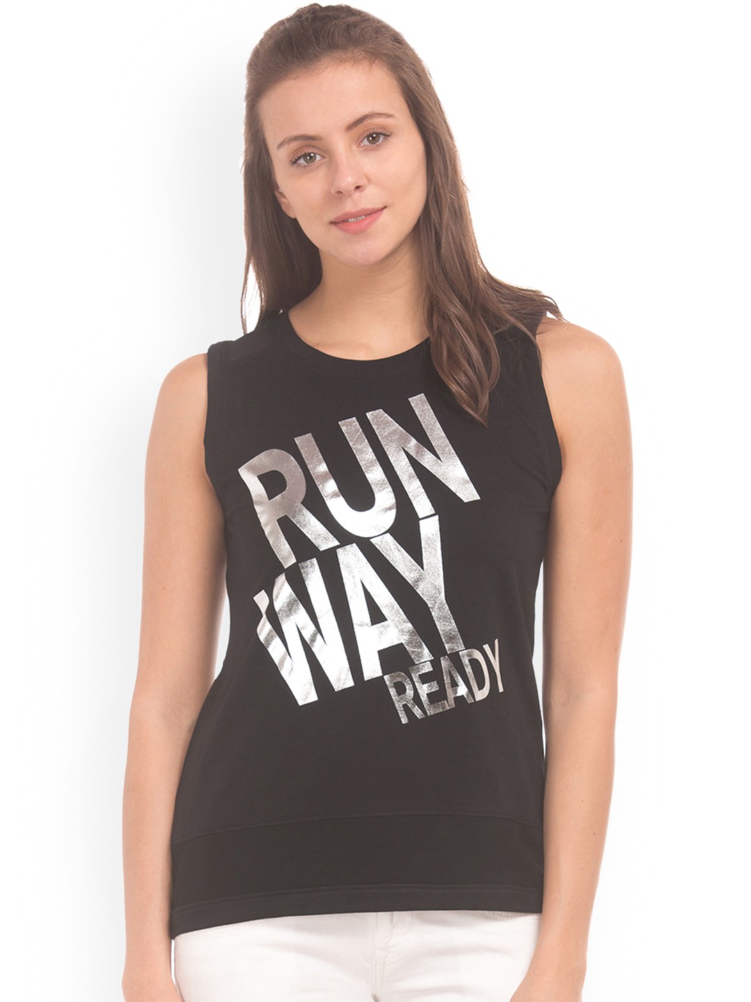 

Sugr Women Black Printed Pure Cotton Top