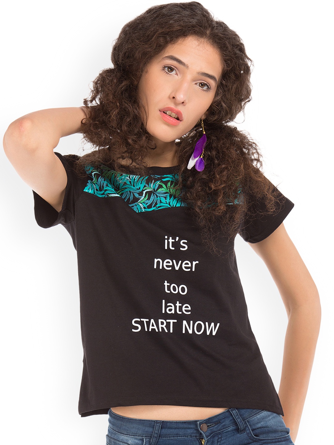 

Sugr Women Black Printed Pure Cotton Top