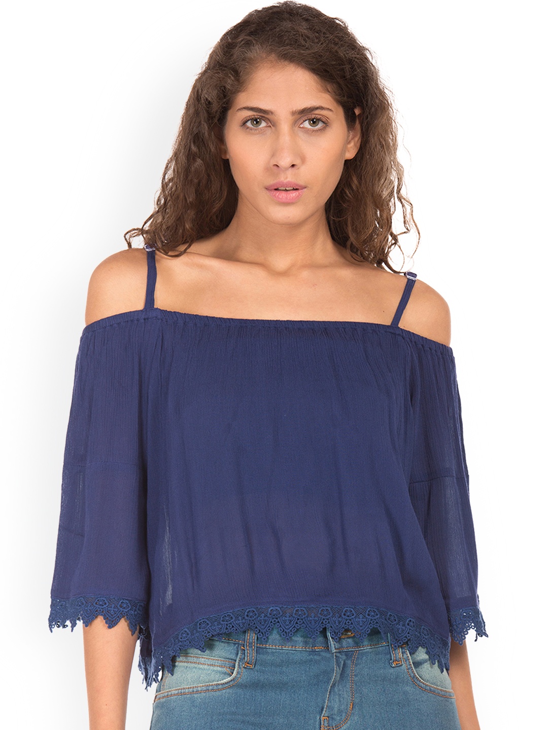 

Sugr Women Blue Self Design A-Line Top