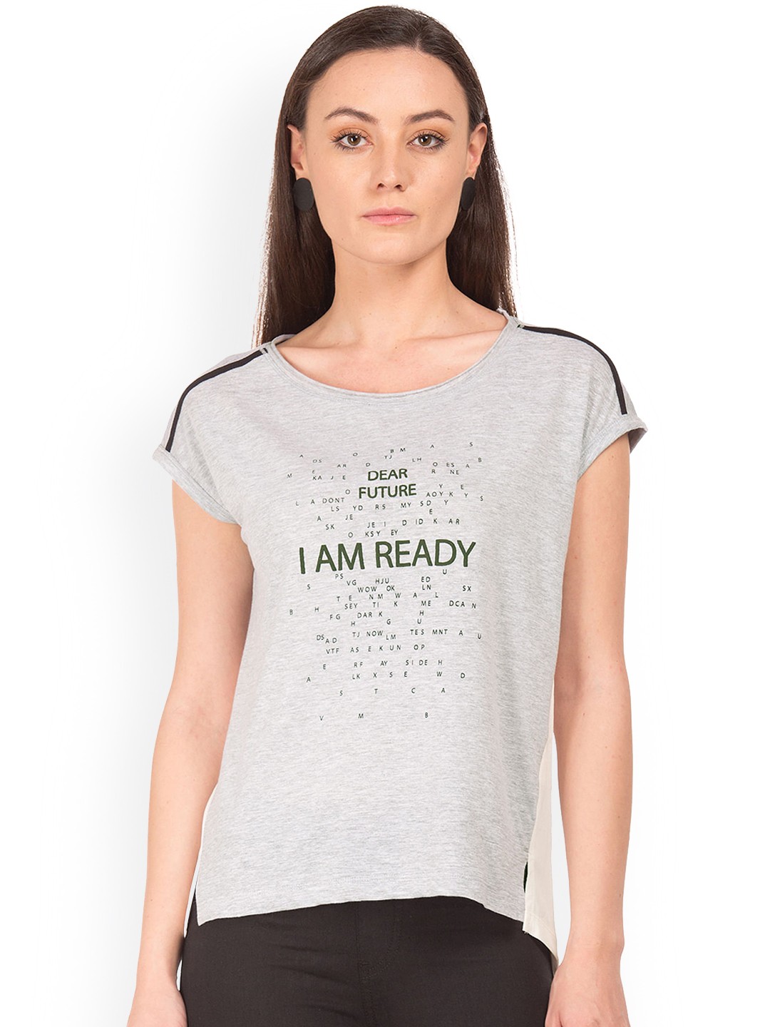 

Sugr Women Grey Printed Round Neck T-shirt