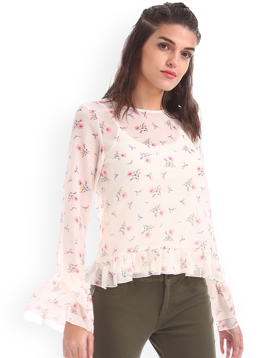 

Sugr Women Off-White Printed Peplum Top