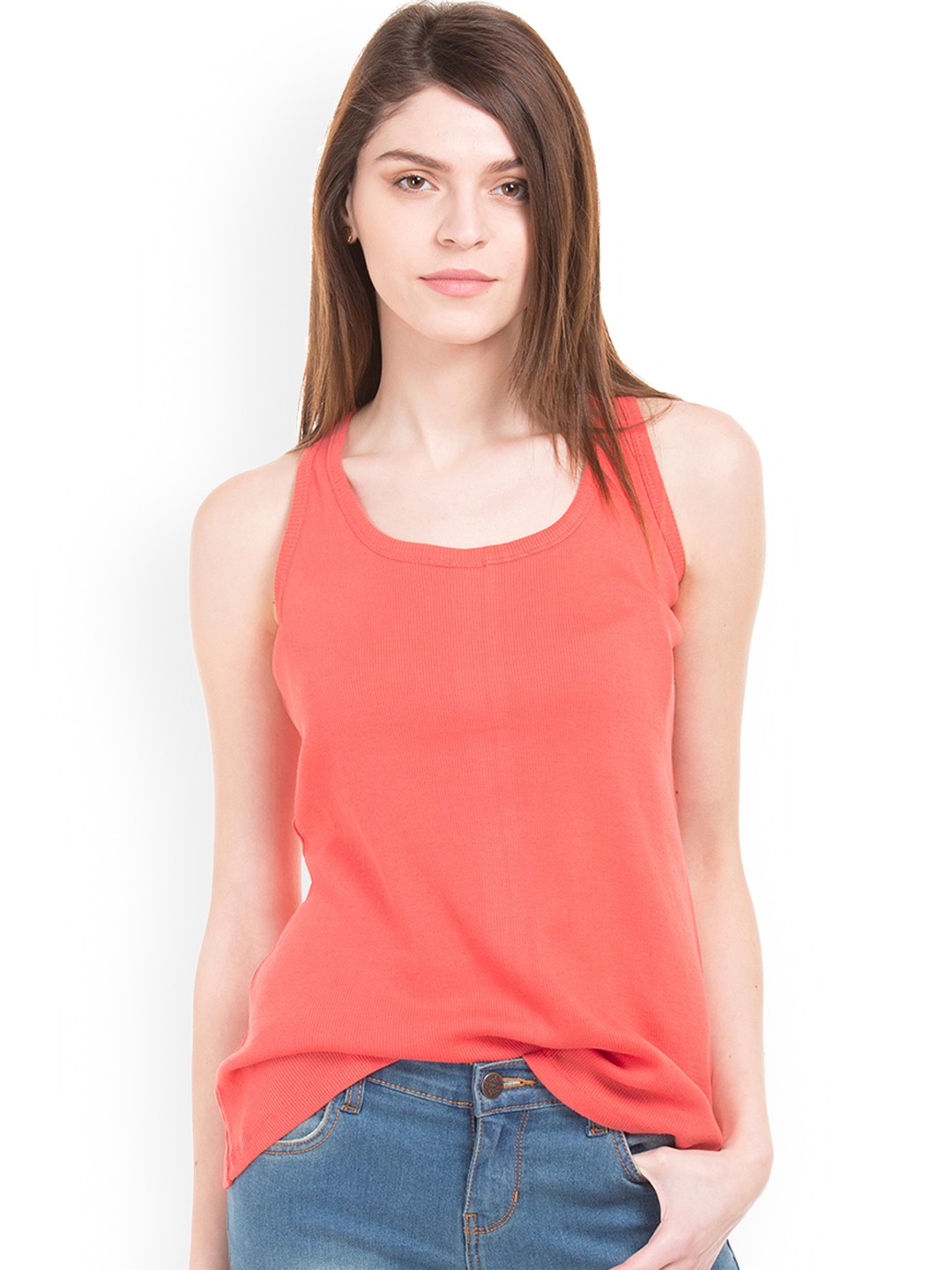 

Sugr Women Coral Solid Tank Pure Cotton Top