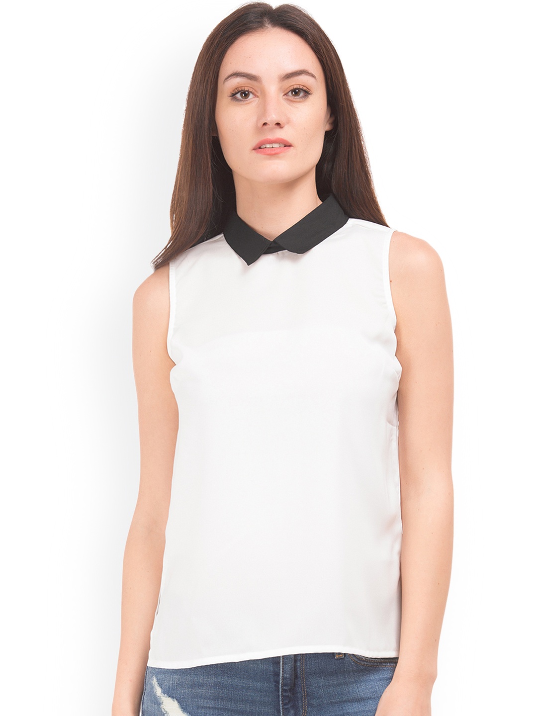 

Sugr Women White Colourblocked Shirt Style Top