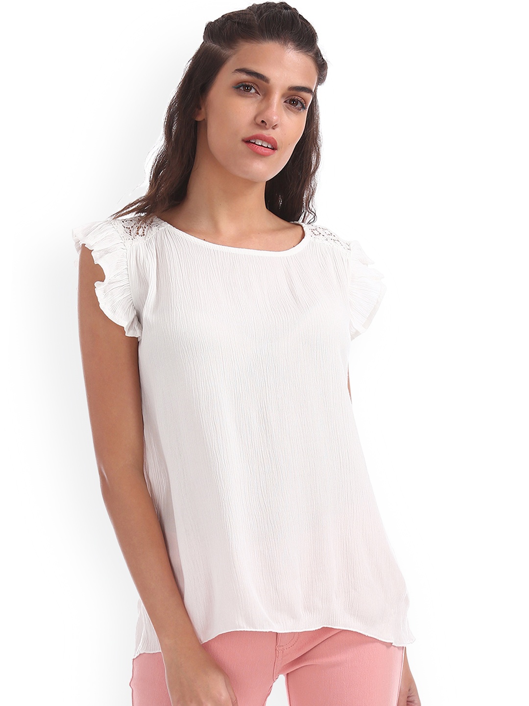 

Sugr Women Off-White Self Design A-Line Top