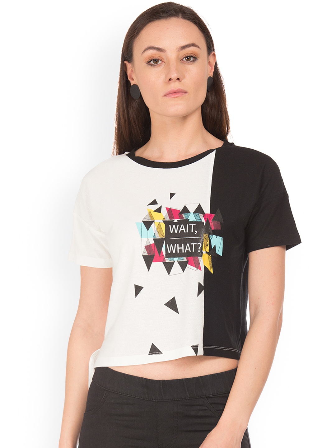 

Sugr Women Off-White Printed Crop Pure Cotton Top