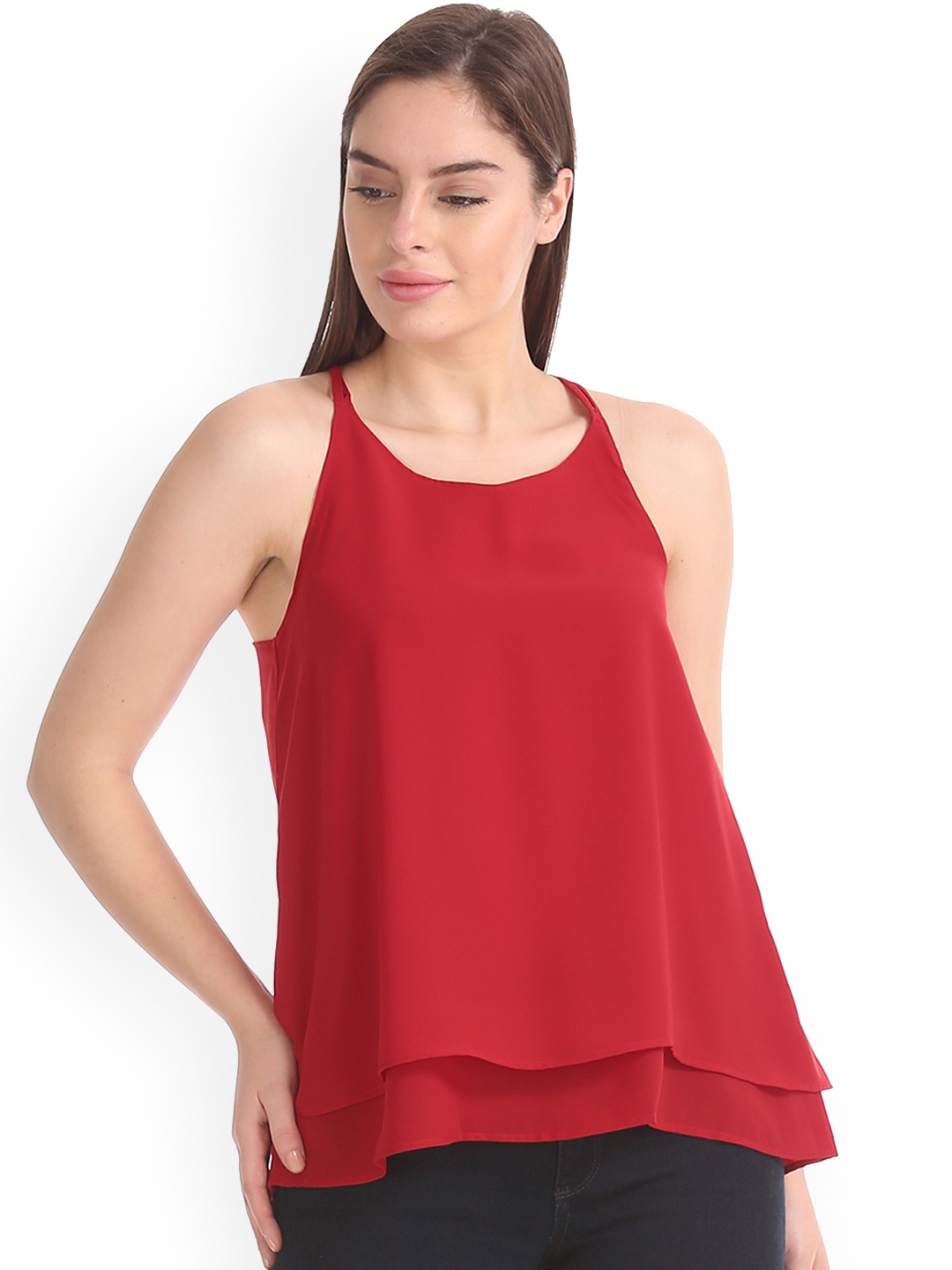 

Sugr Women Red Solid A-Line Top