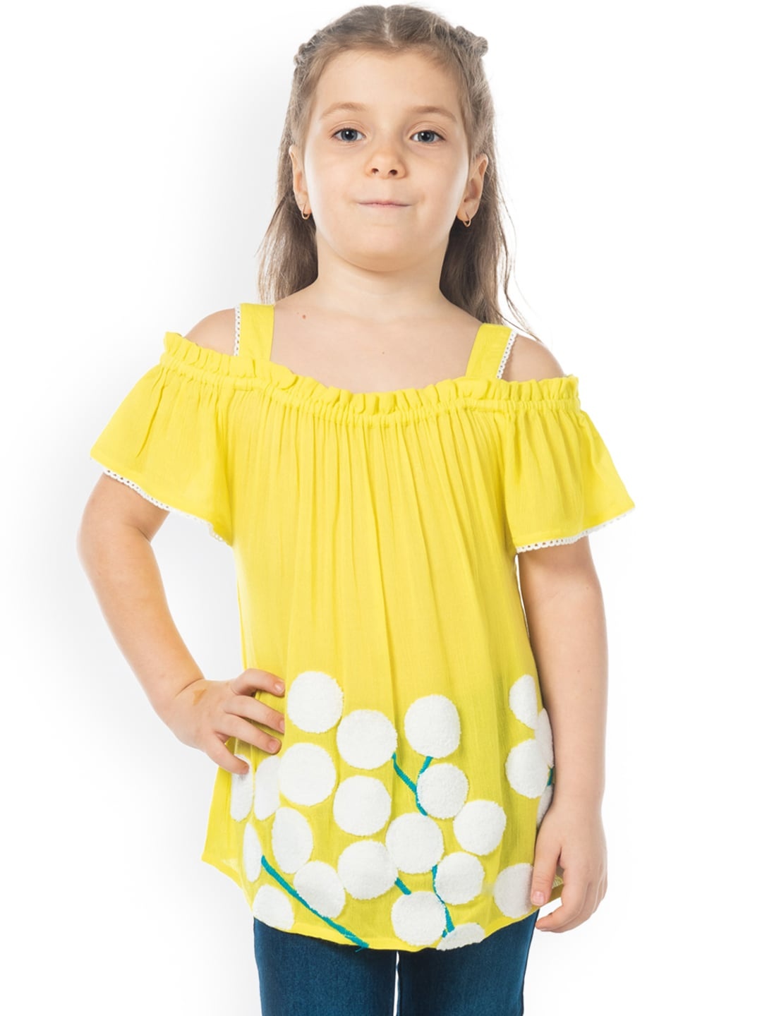 

Cherry Crumble Girls Yellow Solid A-Line Top