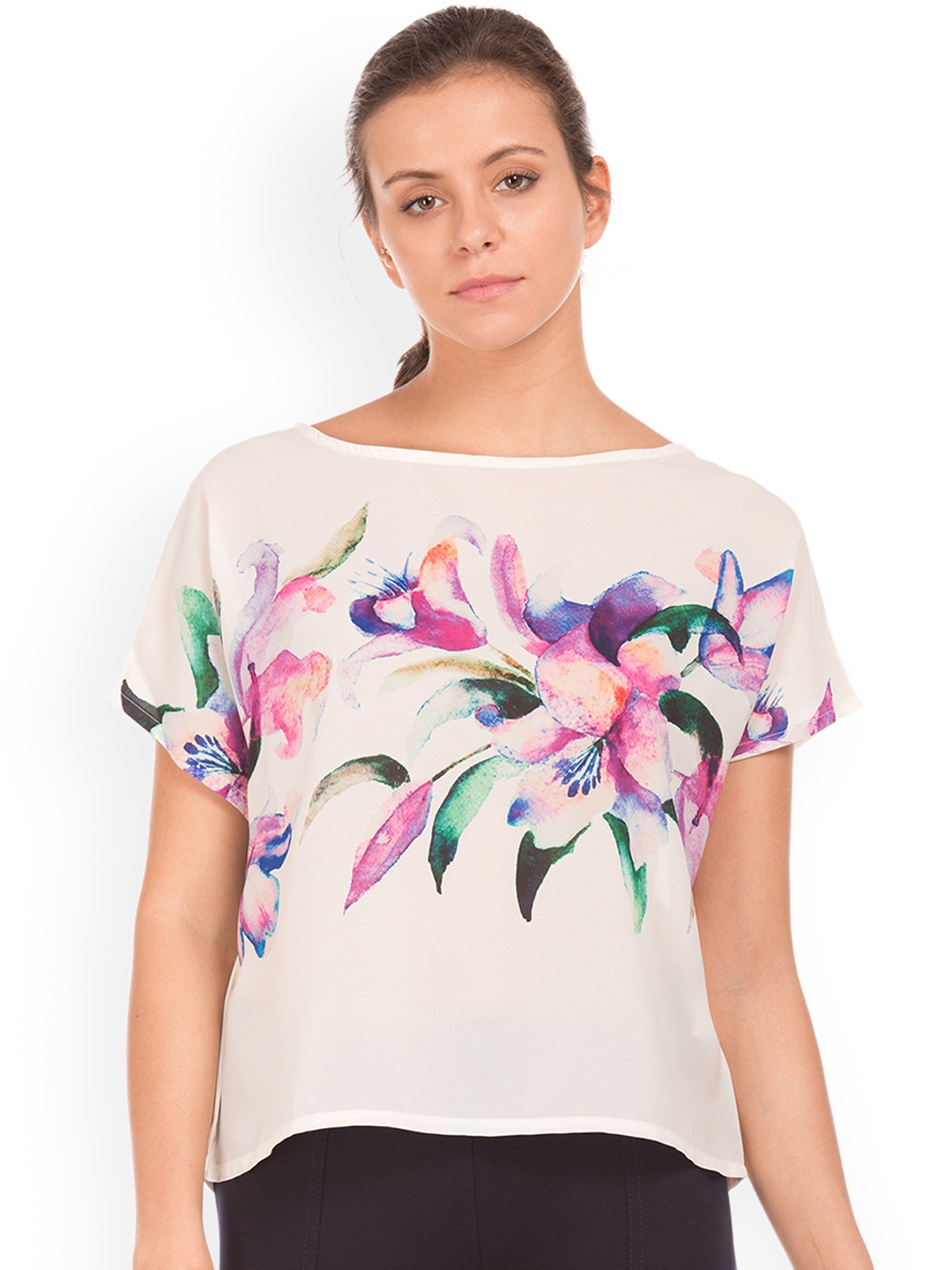 

Cherokee Women Off-White Printed Boxy Top