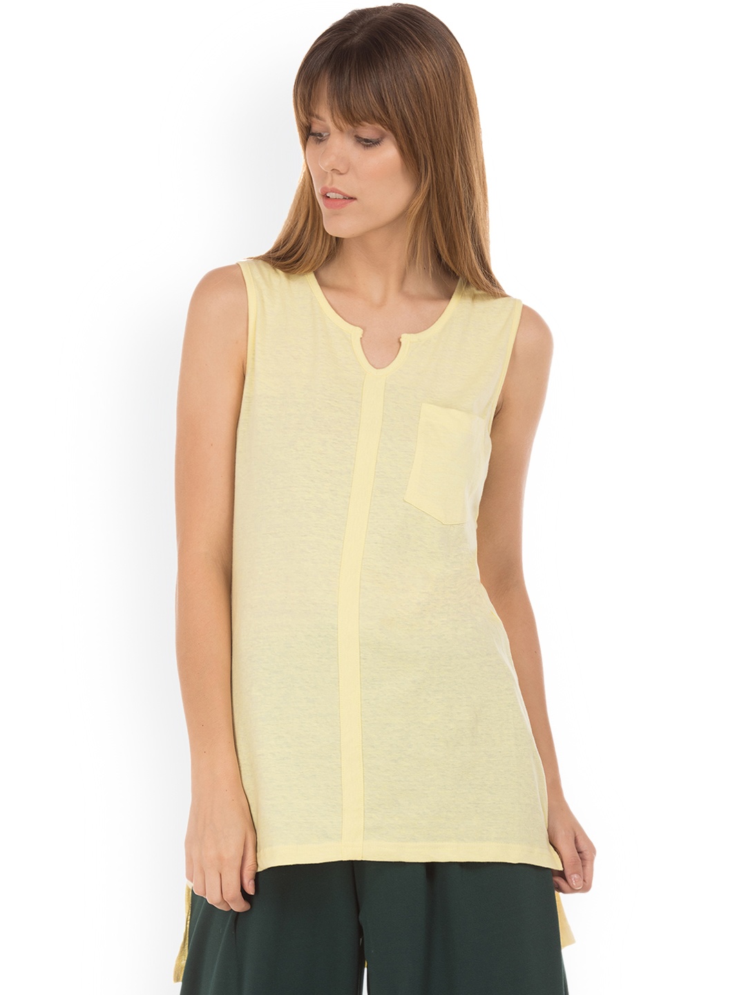 

Cherokee Women Yellow Solid Longline Top
